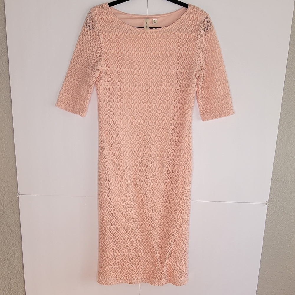 Tacera Blush Pink Textured Lace Midi Dress Size M Lined Stretch